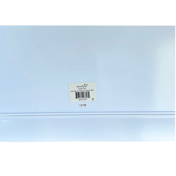 Mud Pie Green and White Stripe Golf Metal Handle Rectangular Serving Tray - Picture 4 of 4